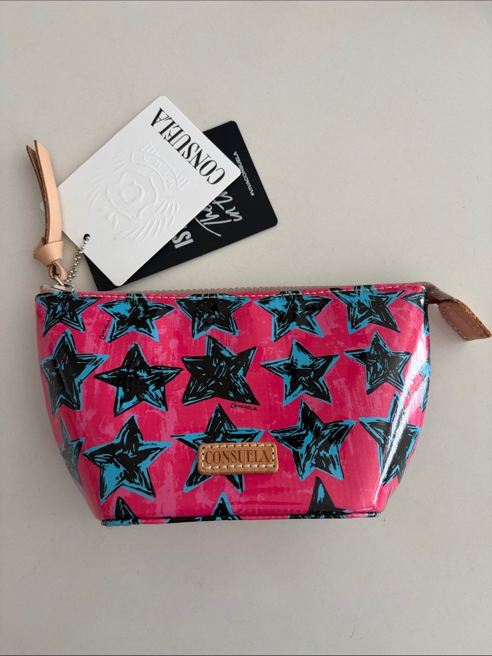 Consuela Pink Star Cosmetic Pouch with Blue & Black Accents